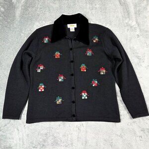 Vintage Talbots Cardigan Small Black Wool Beaded Christmas Gifts Presents